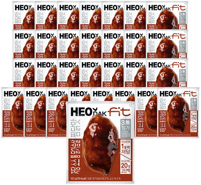 허닭FIT 저당 소스 통 닭가슴살 찜닭맛 (당류1g 미만), 30개, 100g