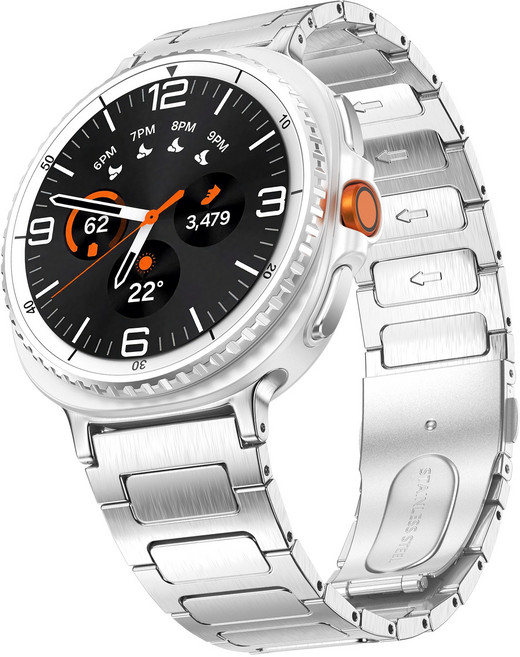 갤럭시워치7 울트라 갤럭시 워치 8 스테인리스 스틸 메탈 스트랩 47mm 밴드, 1개, 실버 갤럭시 워치 8 (40/44/46mm)