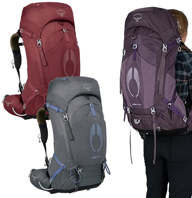 오스프리 아우라 AG 50 여성 등산 배낭 백패킹 가방 대형 백팩 OPC1WBP015, L, BERRY SORBET RED