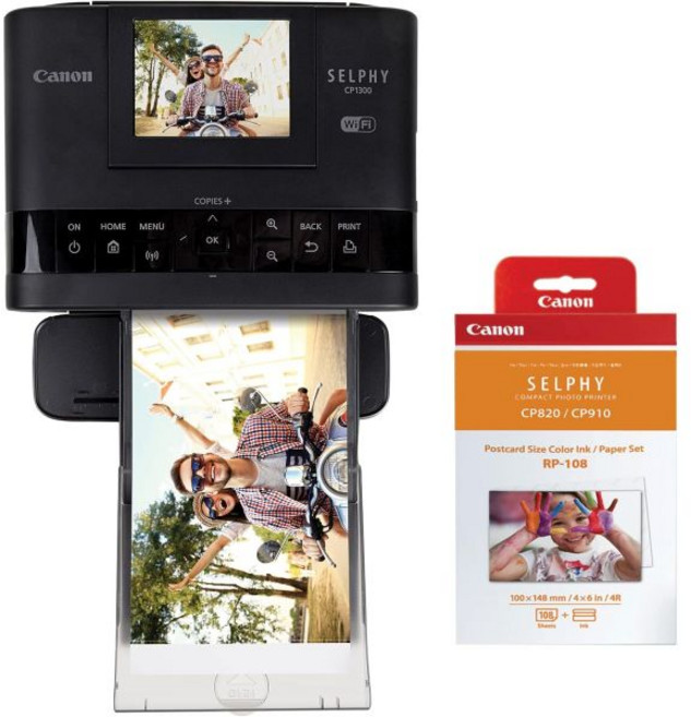 캐논 SELPHY CP1300 무선 컴팩트 포토 프린터 + RP-108 대용량 컬러 잉크/종이 세트 번들 블랙, Black_Paper Bundle