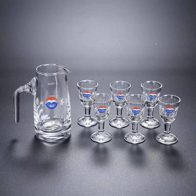 고량주잔 술잔 고급 마오타이 바이주잔 소주잔, 1개, 라벨 있는 1주전자 6잔 100주전자