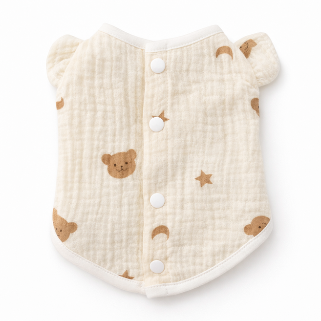 렛츠독 강아지 순면 오가닉 누빔 조끼 실내복 수면 잠옷 홈웨어, 1개, 여름 곰돌이