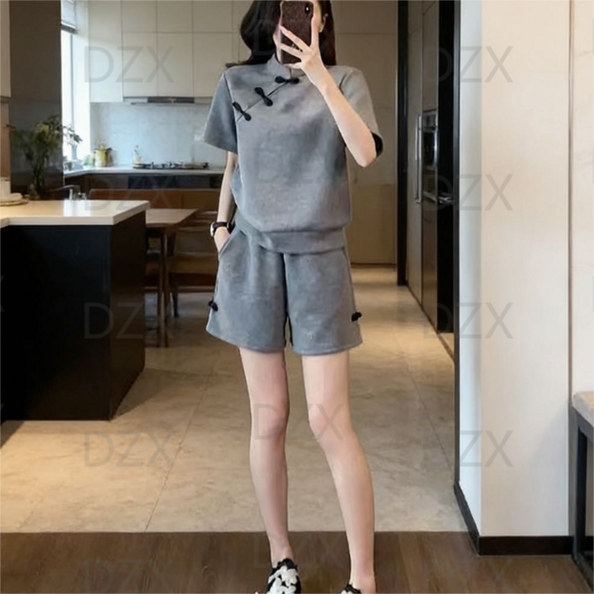 DZX 여성 여름 캐주얼 패션 트레이닝복 세트 운동복 반팔티 반바지 상하의세트