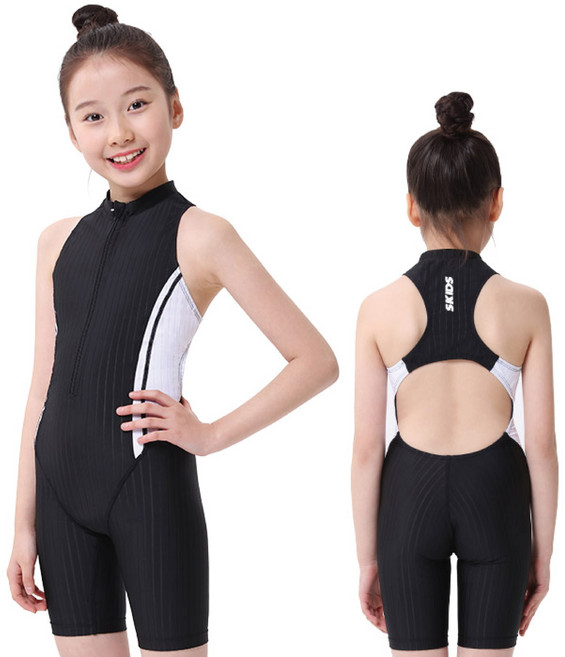 스키즈 여아 615OBK 주니어 지퍼 반전신 실내수영복 생존수영수영복