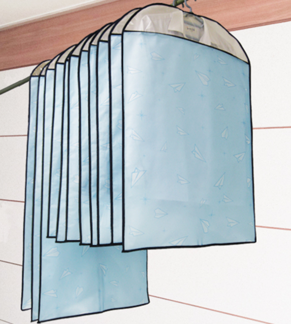 필그림 국산 부직포 지퍼식 옷커버 코트 패딩 먼지차단 옷정리 5p - 비행기 디자인(블루), 1세트, 5개입