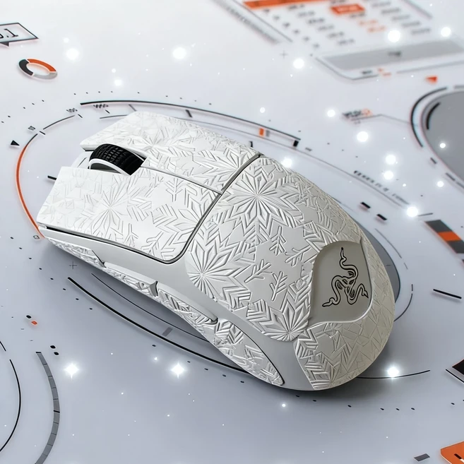 AIMITU 레이저 DeathAdder V3 Pro 게이밍 마우스 그립 테이프 미끄럼방지 2p, 2개, 화이트 눈꽃