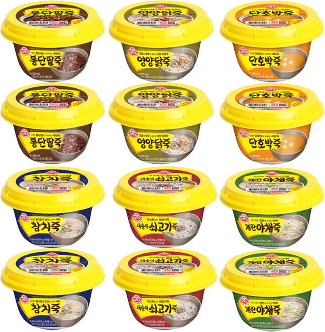 오뚜기 죽 6종 각 2개 새송이쇠고기+영양닭+참치+계란야채+단호박+통단팥, 4세트, 285g