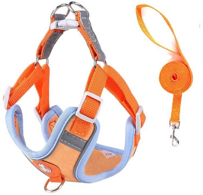 가려거든 강아지 조끼 하네스 테디 비숑 통기성 안전, XS (가슴둘레 41-50cm), 오렌지색 (목줄)