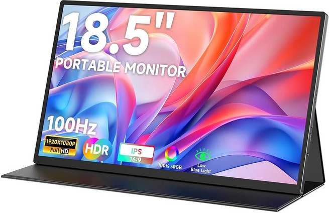 Qaf 18.5인치 휴대용 모니터 - 100Hz 1080P FHD IPS HDR 디스플레이 100% sRGB 노트북/PC/Mac/PS5/Xbox용 프레임리스 게이밍/트래블 세컨드, 18.5-Inch Black, 1080p/100Hz/100%sRGB