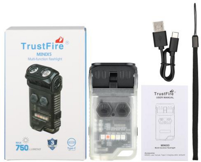 Trustfire MINIX5 EDC 손전등 충전식 Led 손전등 자기 휴대용 Lanterna 750 루멘 UV 라이트 야간 램프 캠핑, CP.MINI-X5-A, 리튬 폴리머 배터리, 1개, CP.MINI-X5-A