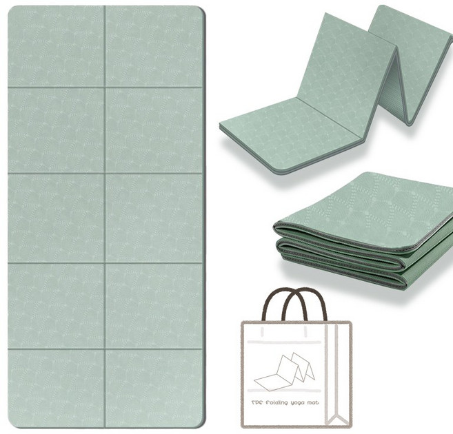 프리미엄 두꺼운 TPE 트레이닝 헬스 매트 접이식 10단 요가매트 8mm, 그린, 1개
