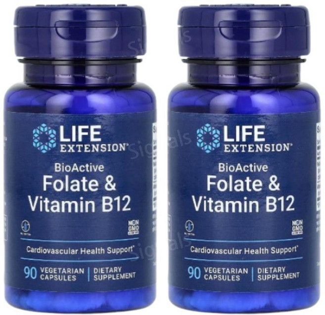 라이프익스텐션 엽산 폴레이트 비타민비 B12 90캡슐 2개 메틸코발라민 Folate, 90정