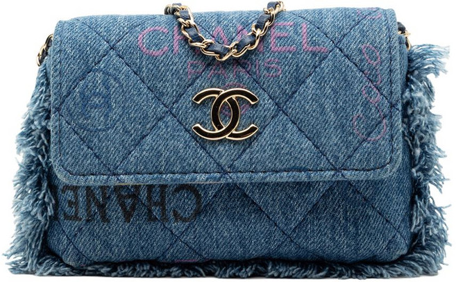 샤넬 중고 2021 프린지 데님 무드 체인 클러치 크로스 백