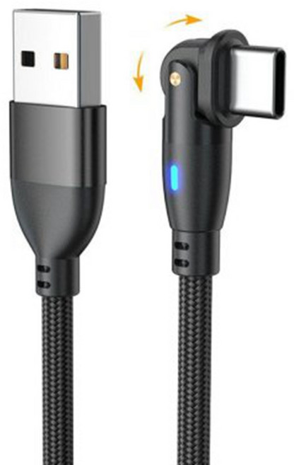 L型 180度 TYPEC 3A 快充線 手遊 適用於三星 安卓, 黑色, 1個, 2m