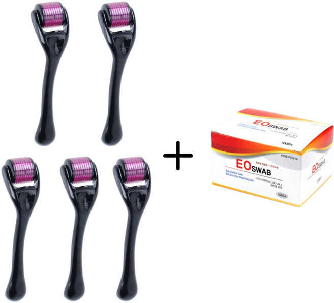 [아워홉스] MTS 홈케어 더마 롤러 일반형 0.50mm+알콜스왑 세트, 1세트, MTS 더마 롤러 일반형 0.50mm 5개+알콜스왑