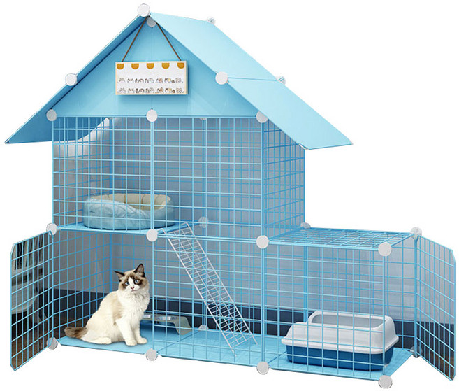 BOSUN 아이리스 고양이 케이지 대형 철장 2단 3단, [111*37*111] 블루, 패키지 2 (패키지 1 해먹), 1개