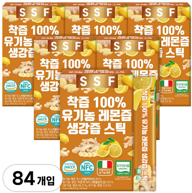 착즙 100% 유기농 레몬즙 생강즙 스틱, 15g, 84개