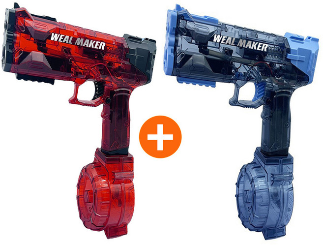 1+1 고성능 반동형 전동 물총 2000mAh 충전식 연사가능 워터건 물놀이 장난감, 블루+레드, 1개