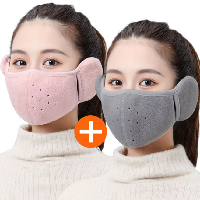 1+1 일체형 귀마개 마스크 귀덮개 따뜻한 겨울 방한 마스크 성인용 다회용, 블랙+그레이, 1세트
