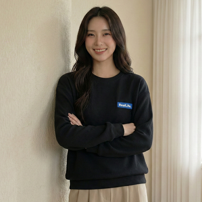 데일로엔 여성 루즈핏 라벨 포인트 스웨터 긴팔 티셔츠