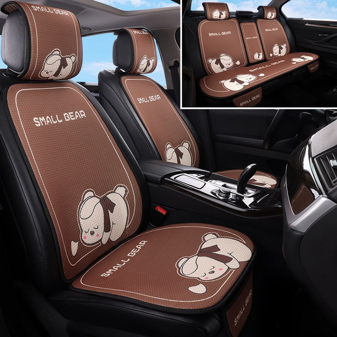 ANYOU 캐릭터 자동차시트커버 사계절 공용 벌집망 프린트 린넨 통기성 3D 원단 12종 세트, 1세트, 브라운