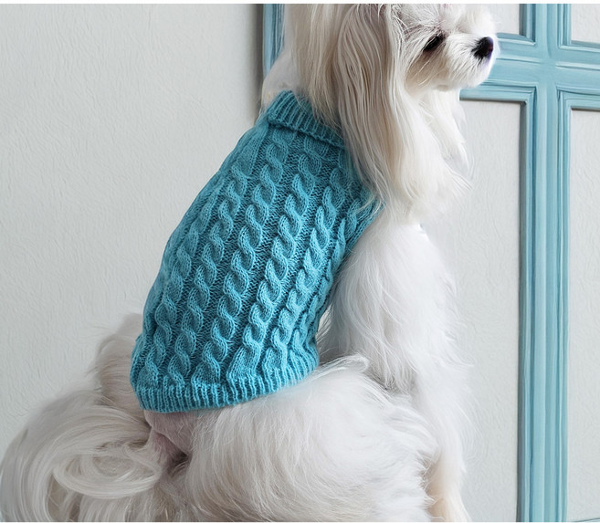 강아지 니트 스웨터 겨울 꽈배기 디자인 반려동물 의류, 1개, 블루