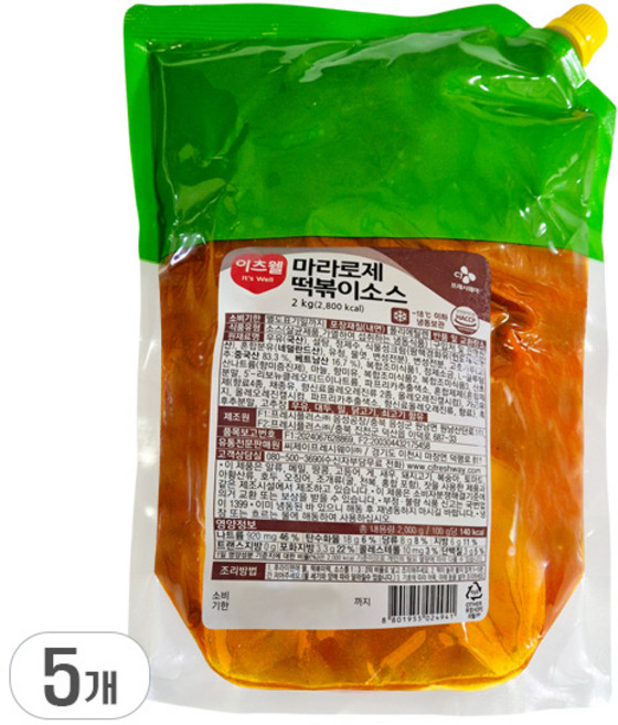 CJ 이츠웰 마라로제 떡볶이소스 2Kg, 5개