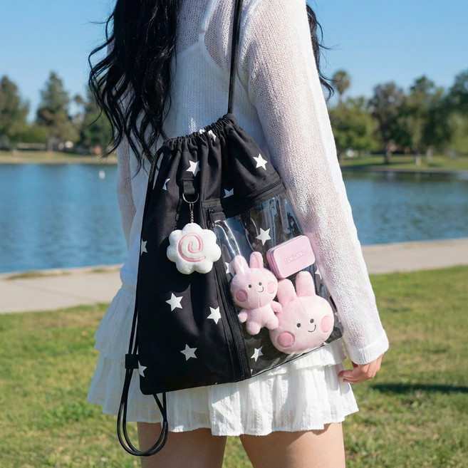 아모란나 이타백 덕질가방 콘서트가방 포토카드 키링 굿즈 가방 꾸미기 스트링 덕질 별패턴 복조리백 백팩