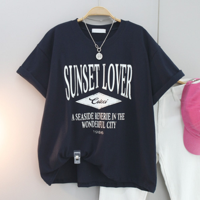 달콩 여성 썬셋레터링오버핏반팔티 여름티 라운드넥