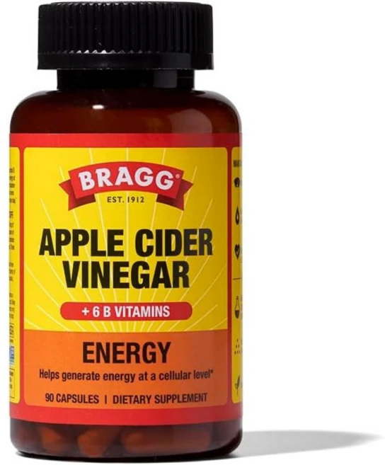 BRA 브라gg 브래그 Energy 애플 사이다 식초 캡슐 B-12 비타민 포함 - 90캡슐 체중 관리 GMO 프리 비건 글루텐 설탕 없음 남성 및 여성용 세포 수준에서 에, 1개, 90정 - 쿠팡