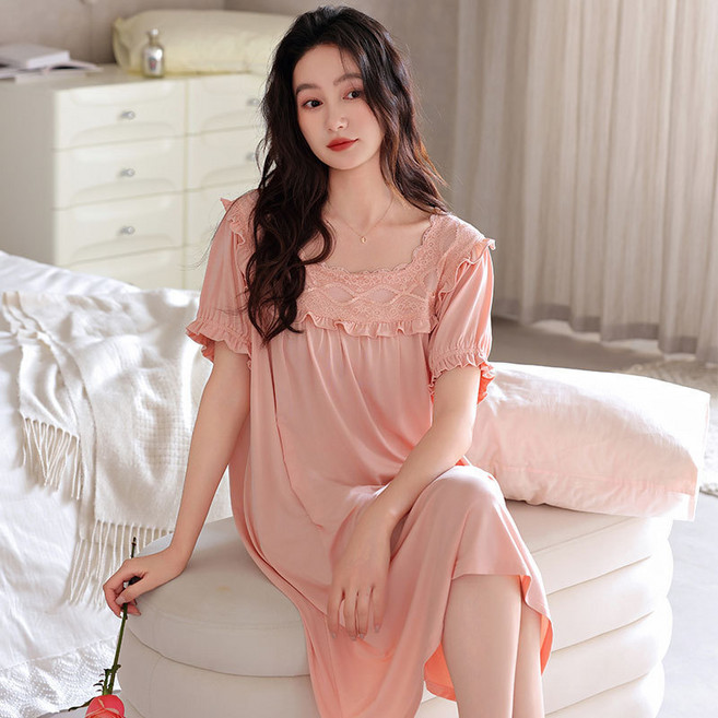 夏季女款莫代爾冰絲短袖家居服睡裙