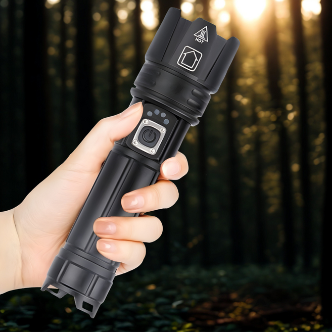 TCWDSHOP XHP-70.2 LED 強光手電筒 3000流明 Type-C充電 IPX4防水 伸縮變焦, 1個