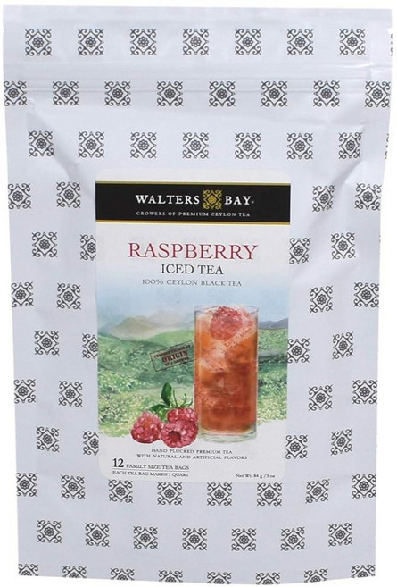 Walters Bay 라즈베리 아이스티 12개입 쿼트 사이즈 티백 실론 홍차 무가당 100% 손으로 뽑은 맛있는 라즈베리 타르트 맛 스리랑카 차, Walters Bay 라즈베리 아이스티, 12개입, 쿼