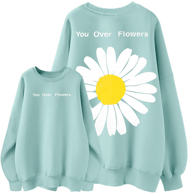 엠제이스타 남녀공용 특양면 오버핏 맨투맨 플라워 스웨트셔츠 여성 여자 커플 긴팔 티셔츠