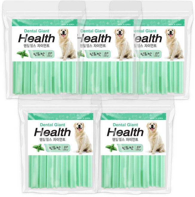 덴탈헬스 플러스 자이언트 애견껌, 민트, 260g, 5개