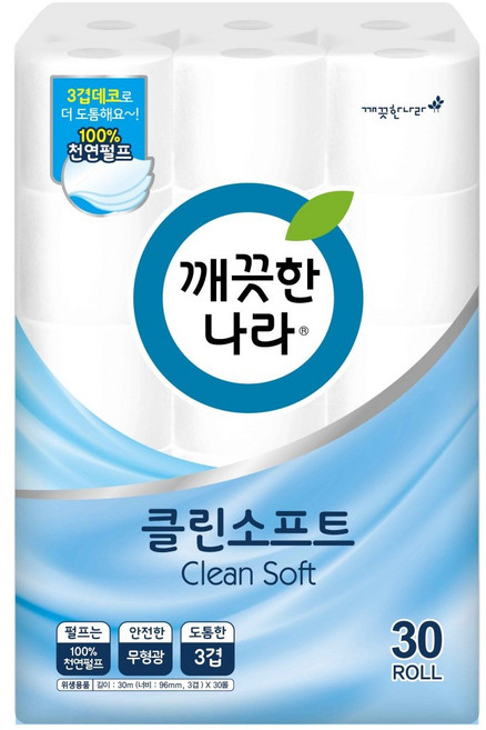 깨끗한나라 클린소프트 천연펄프 3겹 고급롤화장지, 30m, 30개입, 1개