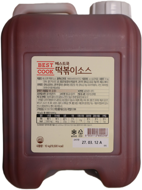 대상 베스트쿡 떡볶이소스10kg 1개, 10kg