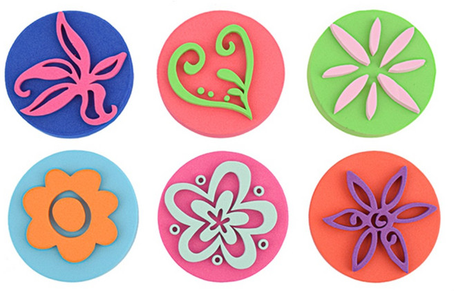 키즈클래스 꾸미기활동 원형스탬프 6종 찍기놀이 친구랑 모양찍기 꾸미기놀이 스템프, 1세트, 꽃2
