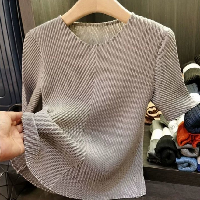 jieve 여성 봄 가을 패션 쉬폰 블라우스 심플 스타일 플리츠 간절기 상의 SW120646