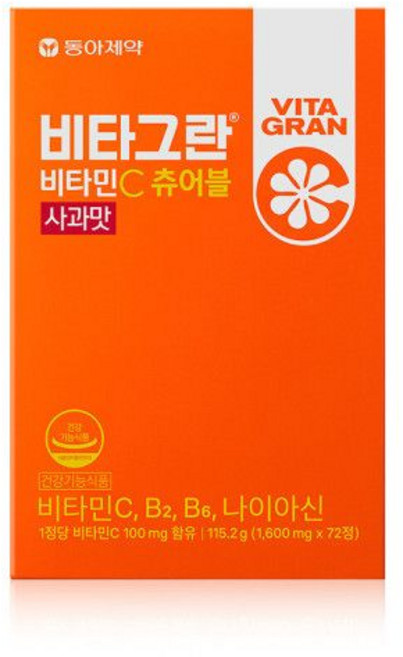 비타그란 비타민C 츄어블 72정 1통 (레몬맛포도맛사과맛라즈베리맛 중 택1) (18일분), 사과맛, 1개