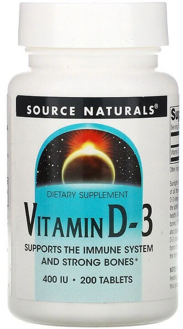 소스내츄럴스 비타민 D3 콜레칼시페롤 400IU 200정, 1개 - 쿠팡