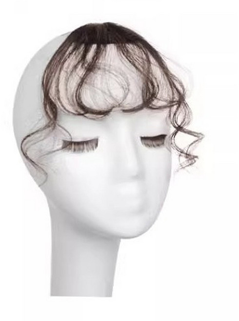 S컬 웨이브 앞머리 가발 헤어피스 베이비펌 부분가발 펌 시스루뱅 붙임머리 곱슬, 다크브라운, 1개