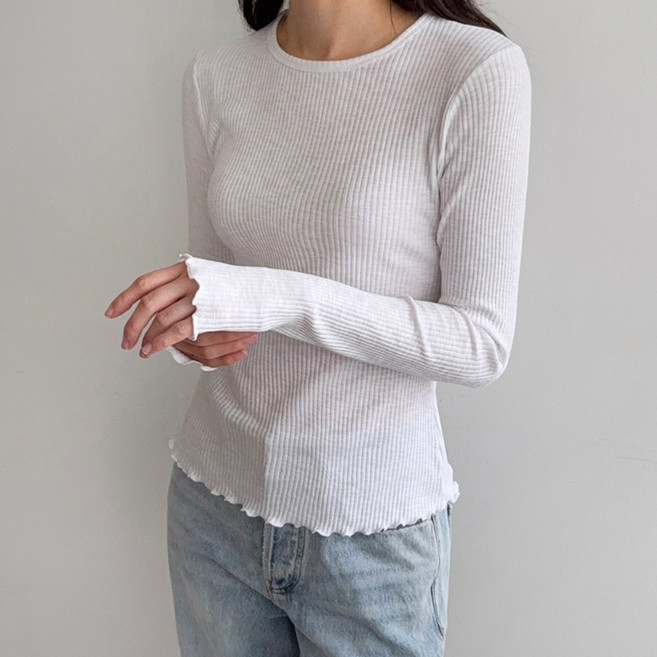 데일리앤 릴리 날라리 물결 면 모달 스판 여성 기본 이너 레이어드 슬림핏 쫀쫀 긴팔 티셔츠