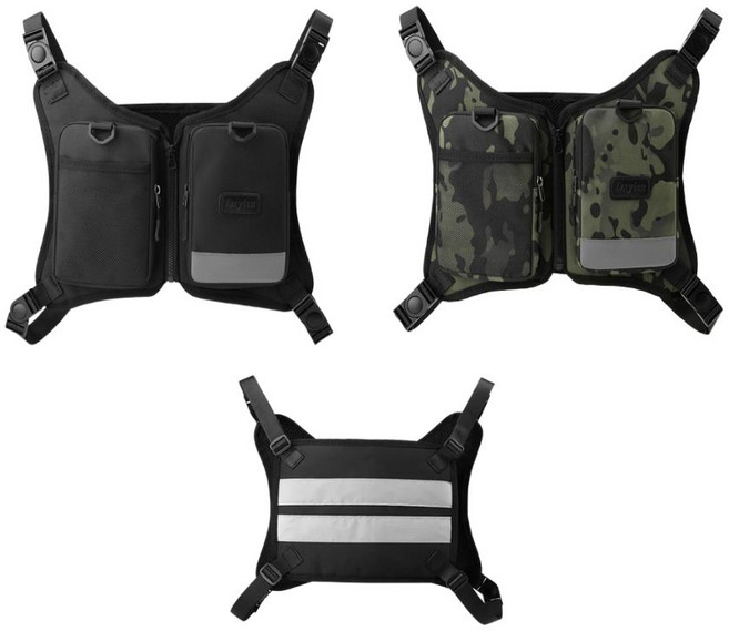 라이더 반사 안전조끼 2포켓 경량 배달조끼, 블랙_밀리터리_세트