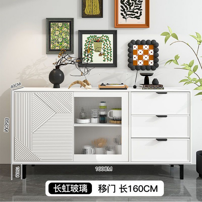 輕奢白 長虹玻璃移動門餐邊櫃 150x40x85cm, 1個, 【輕奢白】長虹玻璃,移動門【100*40*85】