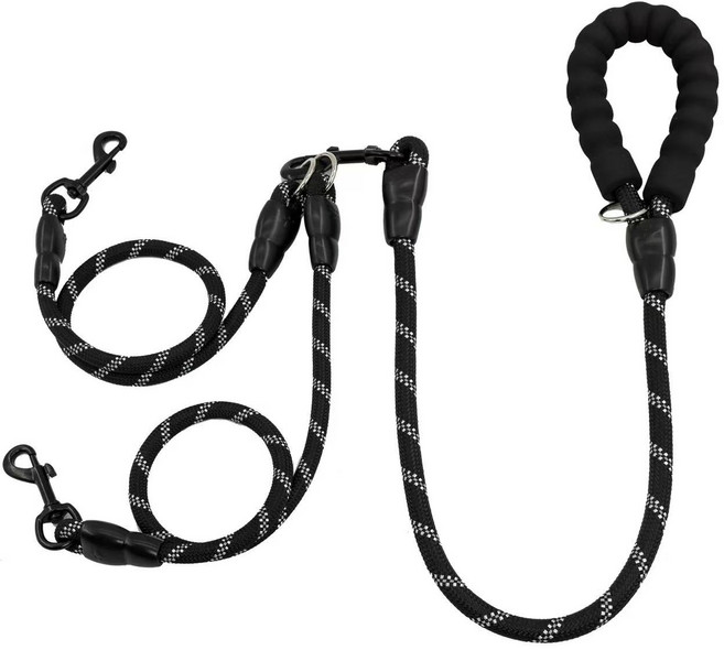 엉킴 방지 강아지 2in1 회전식 리드줄, 1개, 블랙