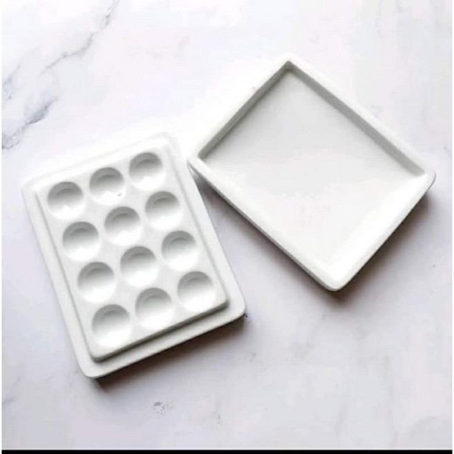 日式12格含蓋調色盤 美甲工具, 1個, 白色