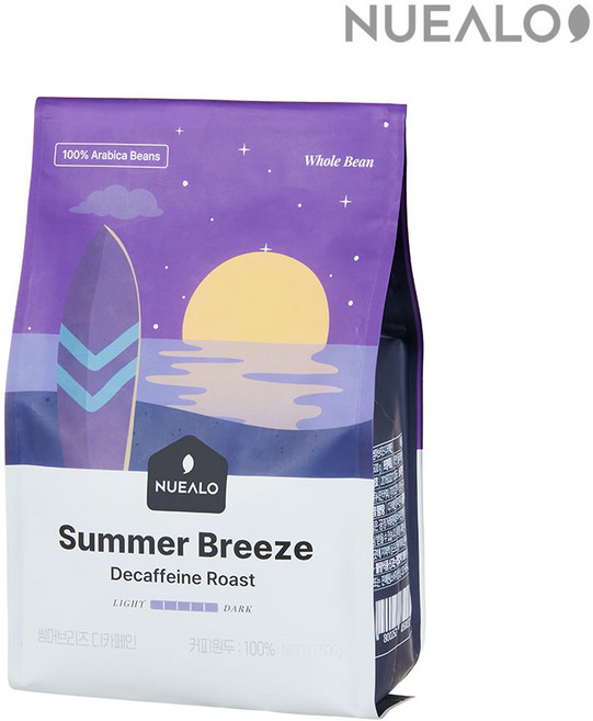 누알로 썸머브리츠 디카페인 콜롬비아 싱글 원두커피 홀빈(분쇄안함), 1개, 500g