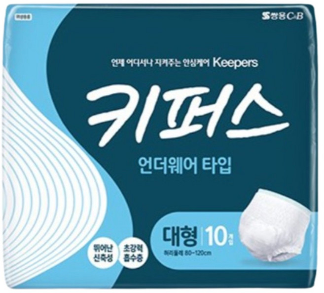 키퍼스 남녀공용 팬티 성인기저귀, 대형, 10개입, 10개