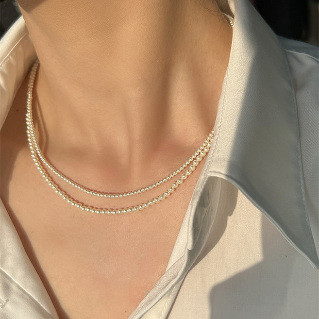 14K 금 스와로브스키 2mm진주 42cm 비드 비즈 목걸이 화이트